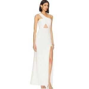 $309-NWT- NOOKIE REVOLVE White Ivory Cut Out Gown One Shoulder High Slit-XS